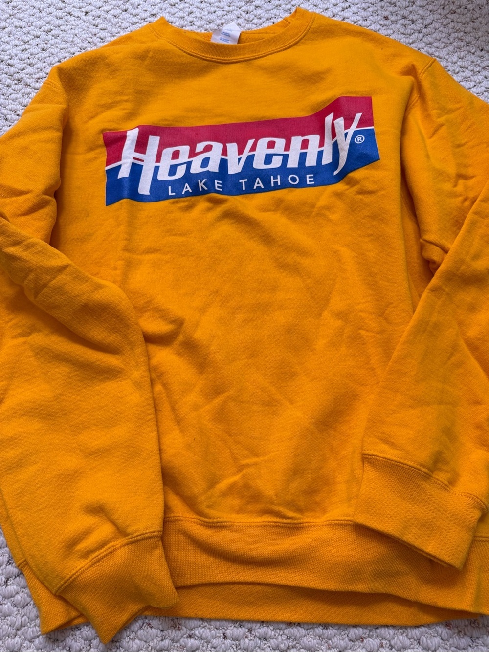 Vintage Heavenly Lake Tahoe Men's Mustard Crewneck Sweatshirt